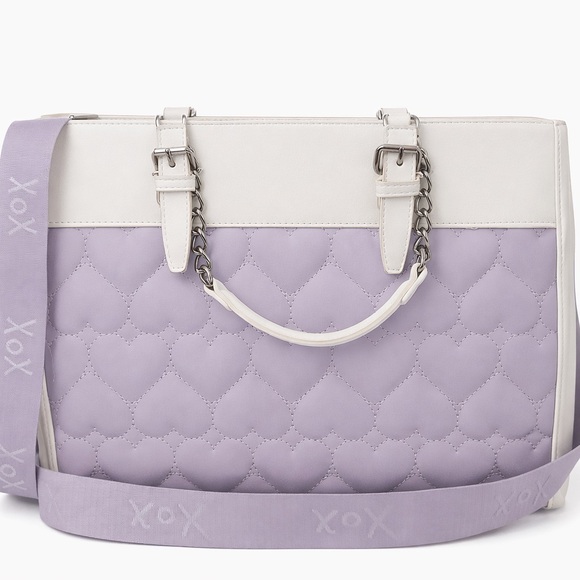 Betsey Johnson Lilac Quilted Shoulder Bag with White Trim - Picture 2 of 5